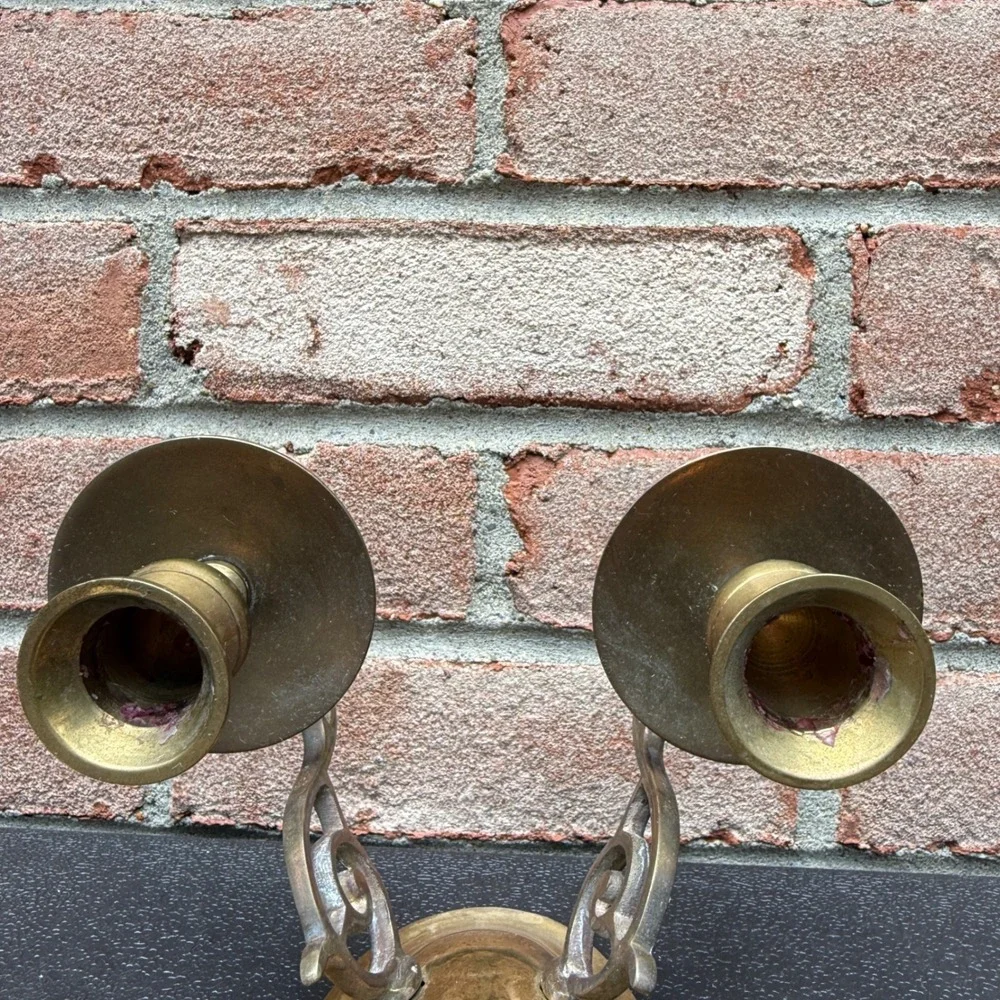 Unbranded Brass Wall Sconce Candle Holder Gold Vintage Double Arm MCM Regency